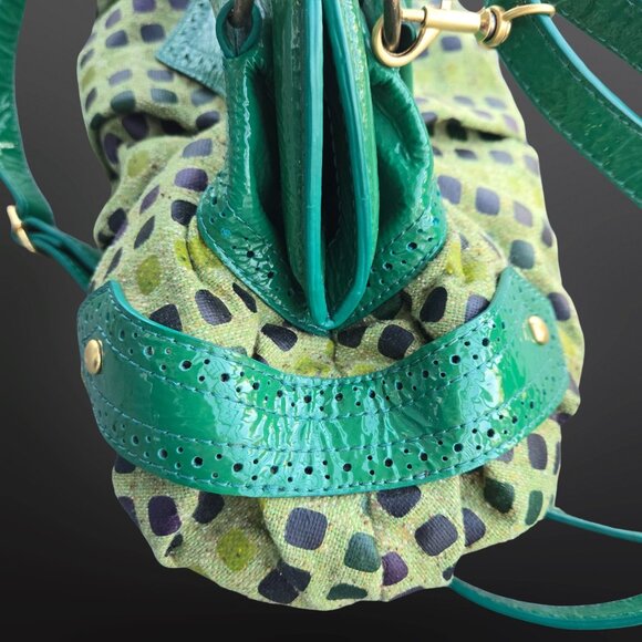 Y2K Matteo Mio Green Top Handle Bag With Bow Mcbling Fairy Faux Leather Canvas - Picture 8 of 10